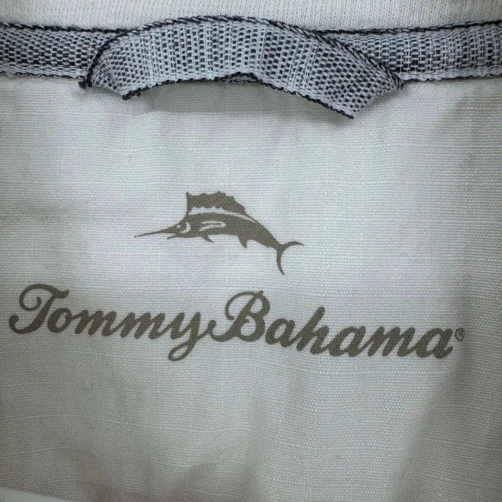 Tommy Bahama Mens 3XL Cream Pima Cotton Tencel 1/4 Zip Pullover Sweater Marlin